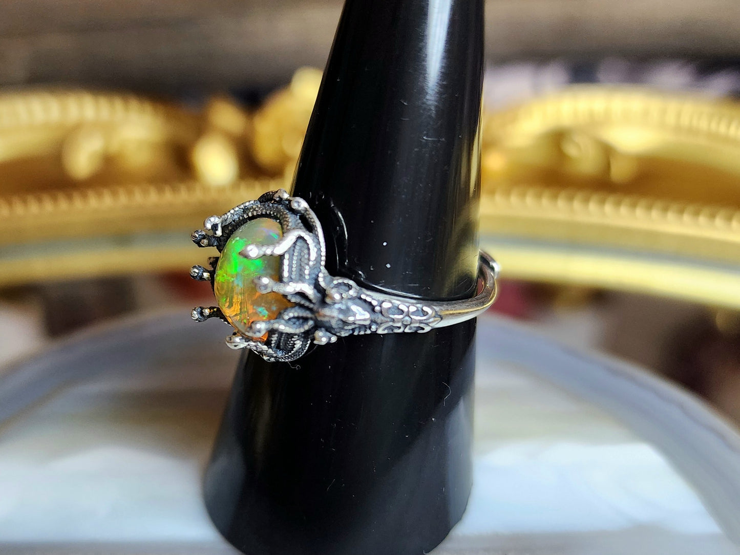 Rainbow Flash Opal Medusa Ring B