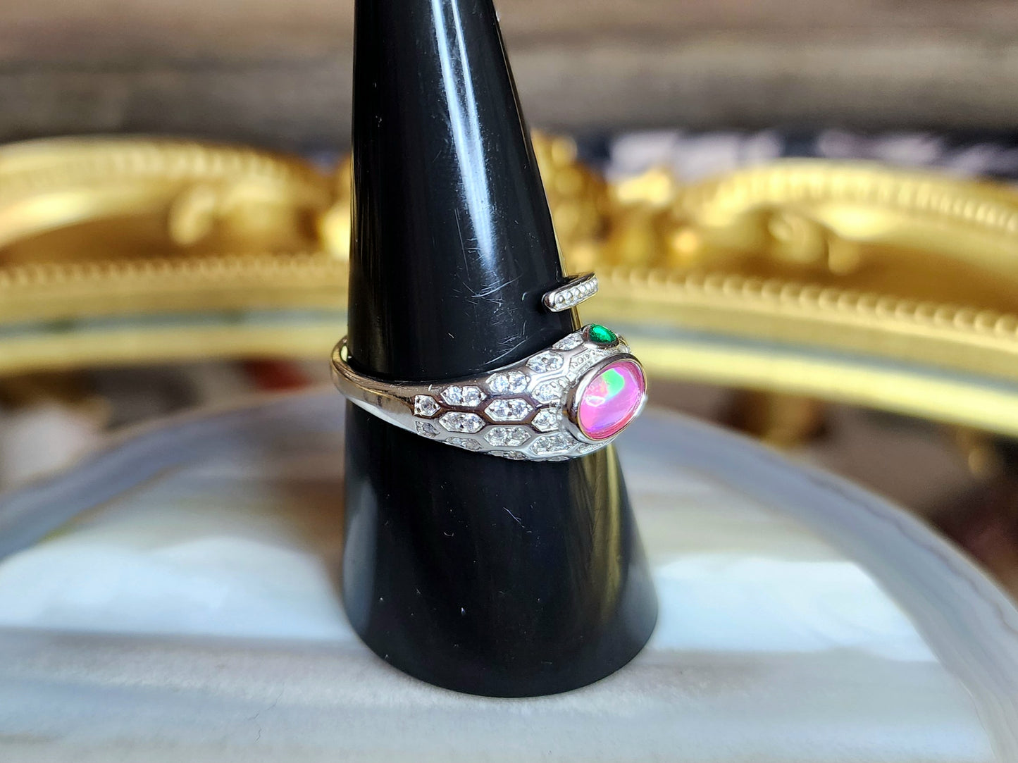 Pink Opal Snake Ring