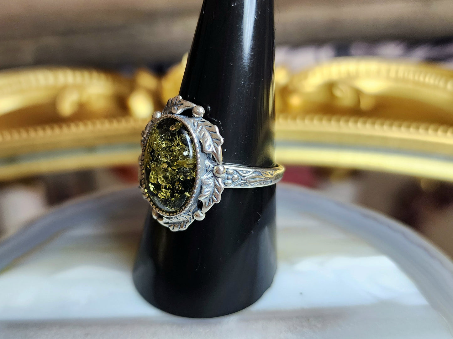 Green Baltic Amber Ring A