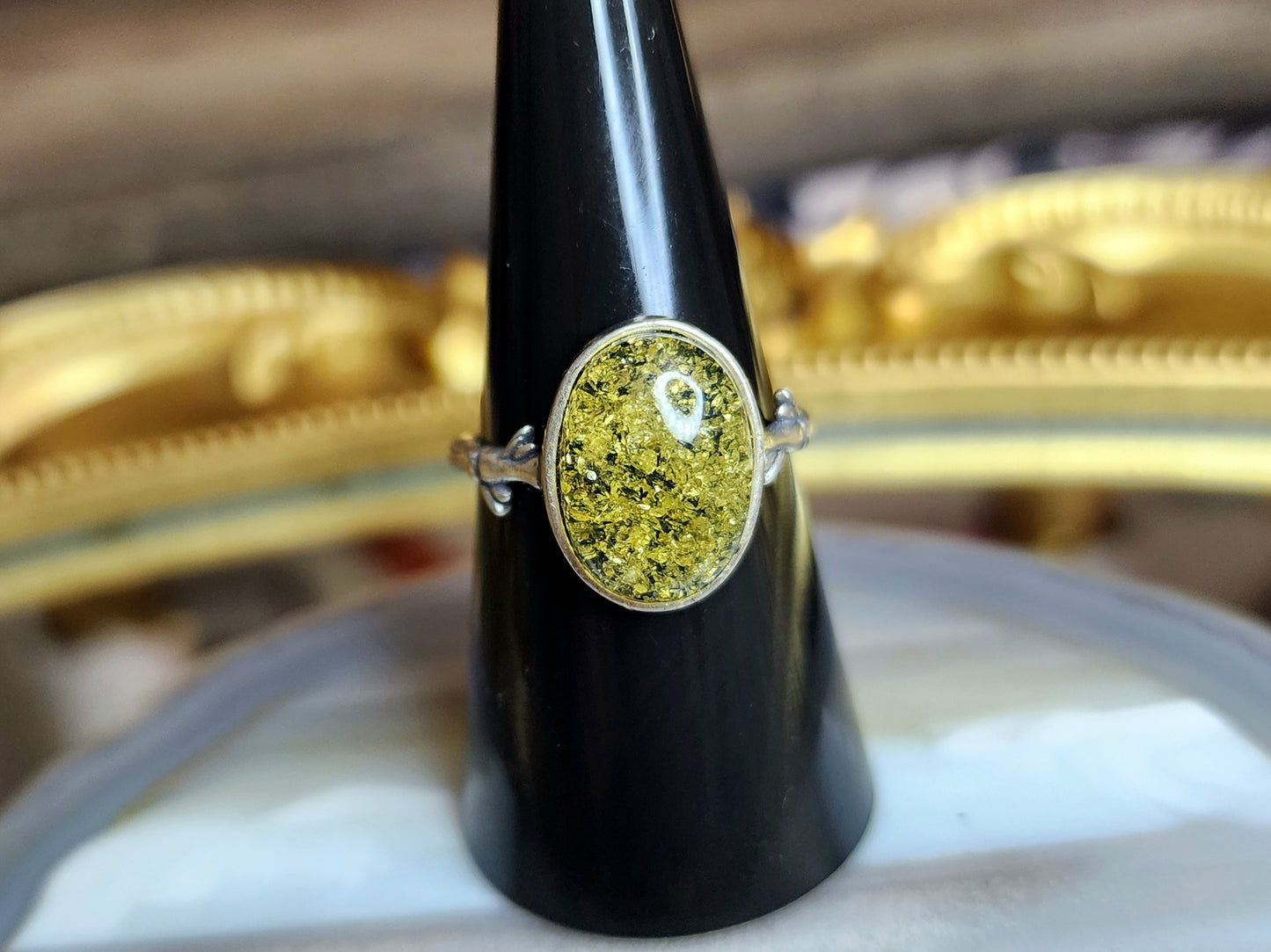 Green Baltic Amber Ring B