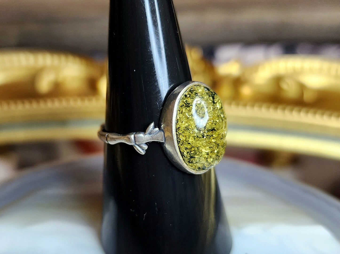 Green Baltic Amber Ring B