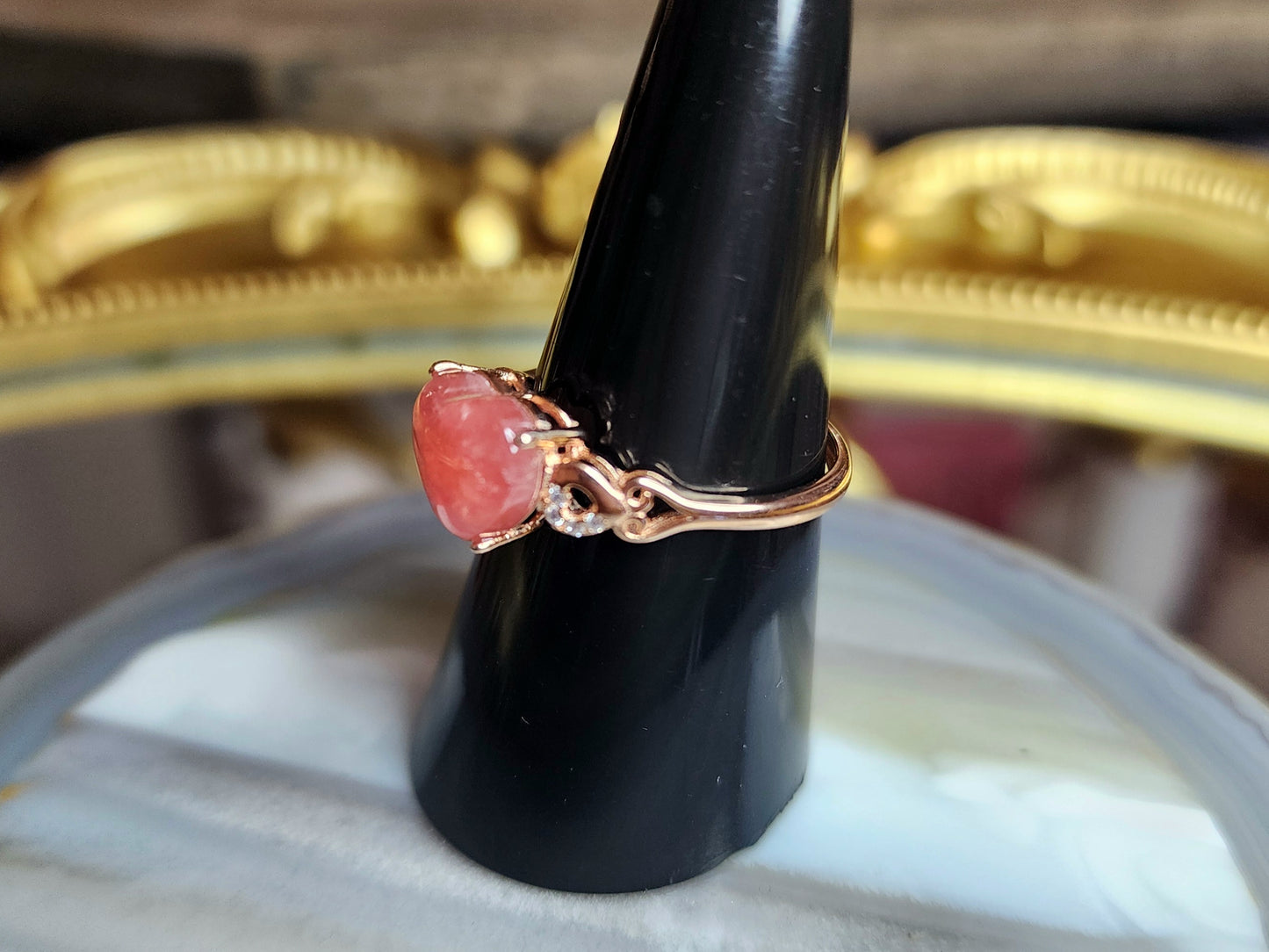 Rhodochrosite Heart Ring