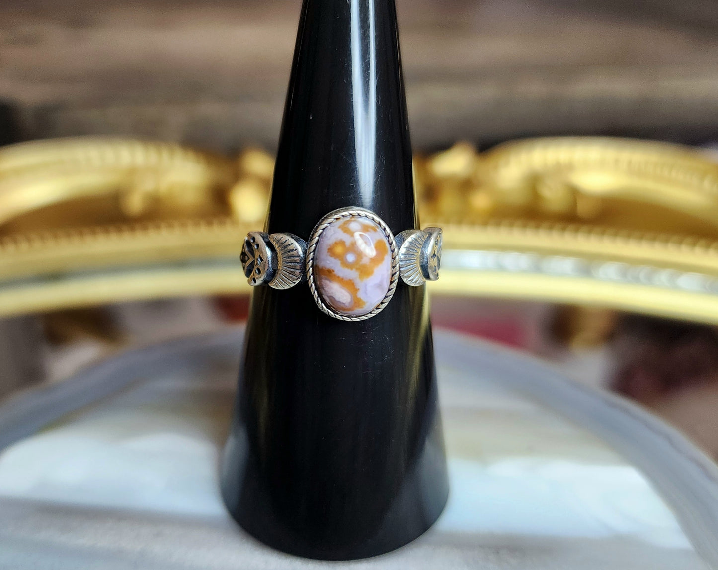 Orbicular Sea Jasper Moon Ring C