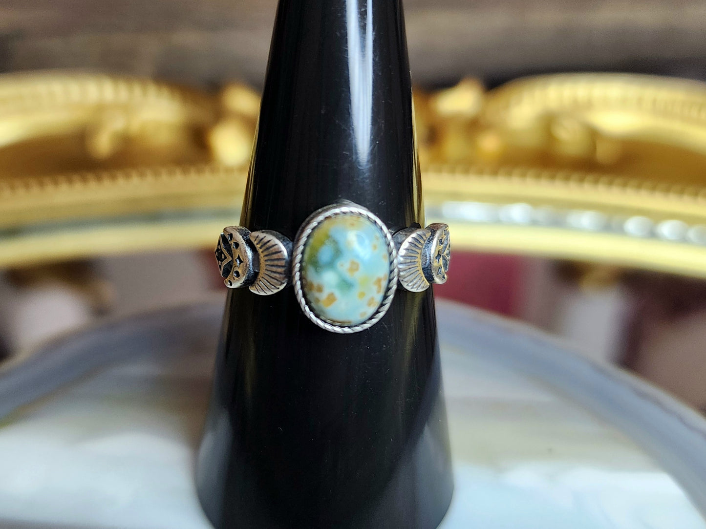 Orbicular Sea Jasper Moon Ring D