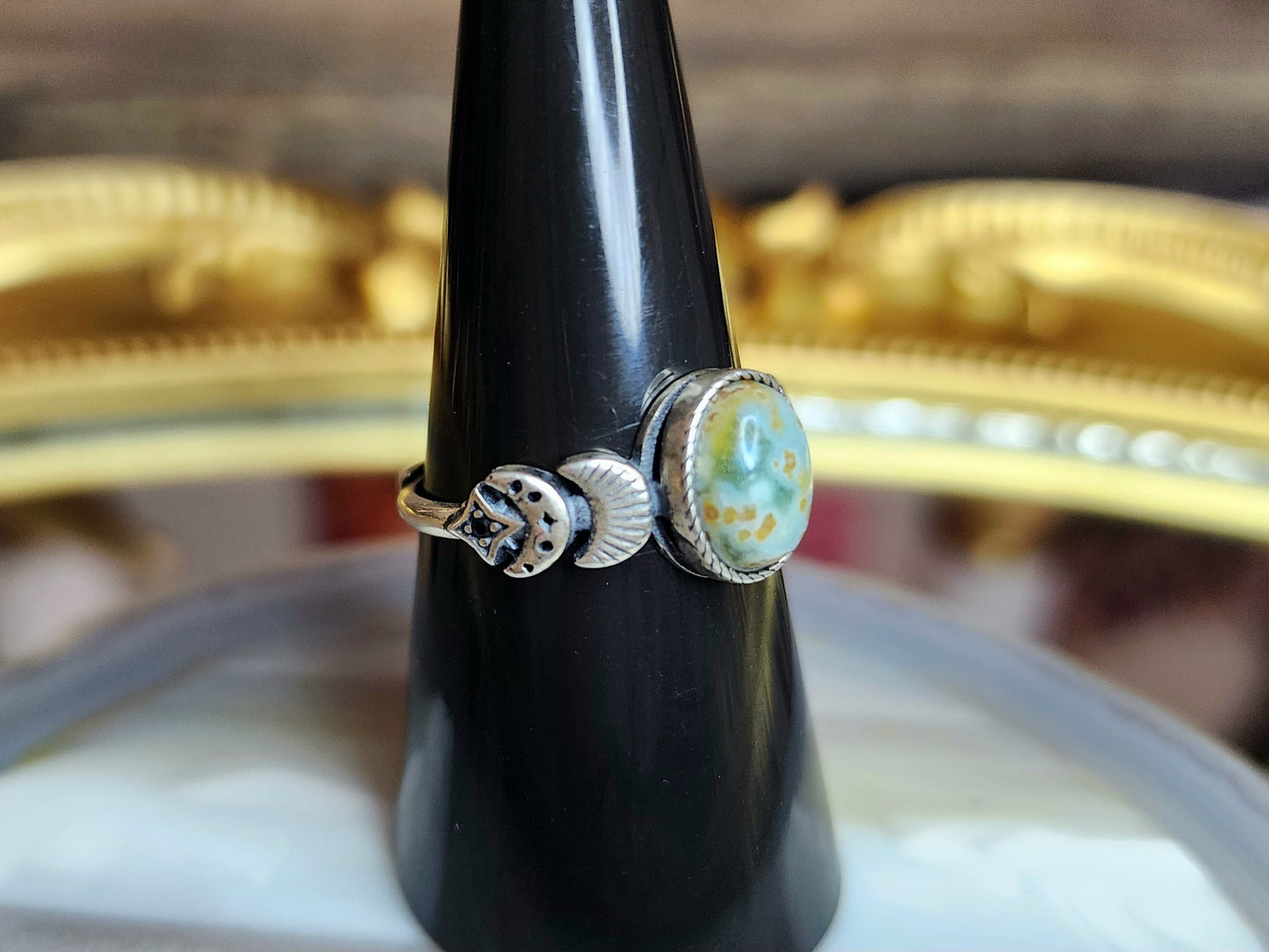 Orbicular Sea Jasper Moon Ring D