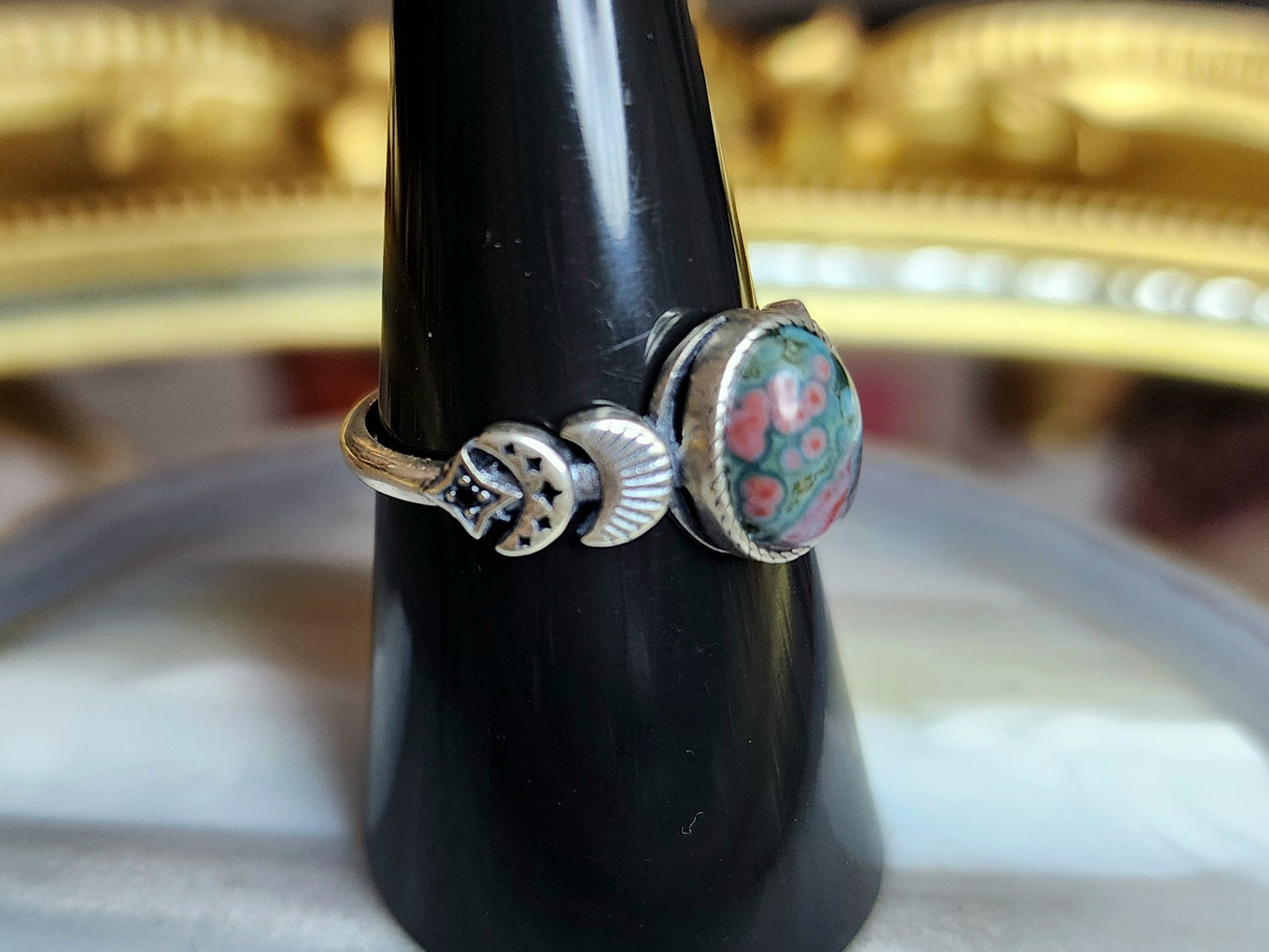 Orbicular Sea Jasper Moon Ring E