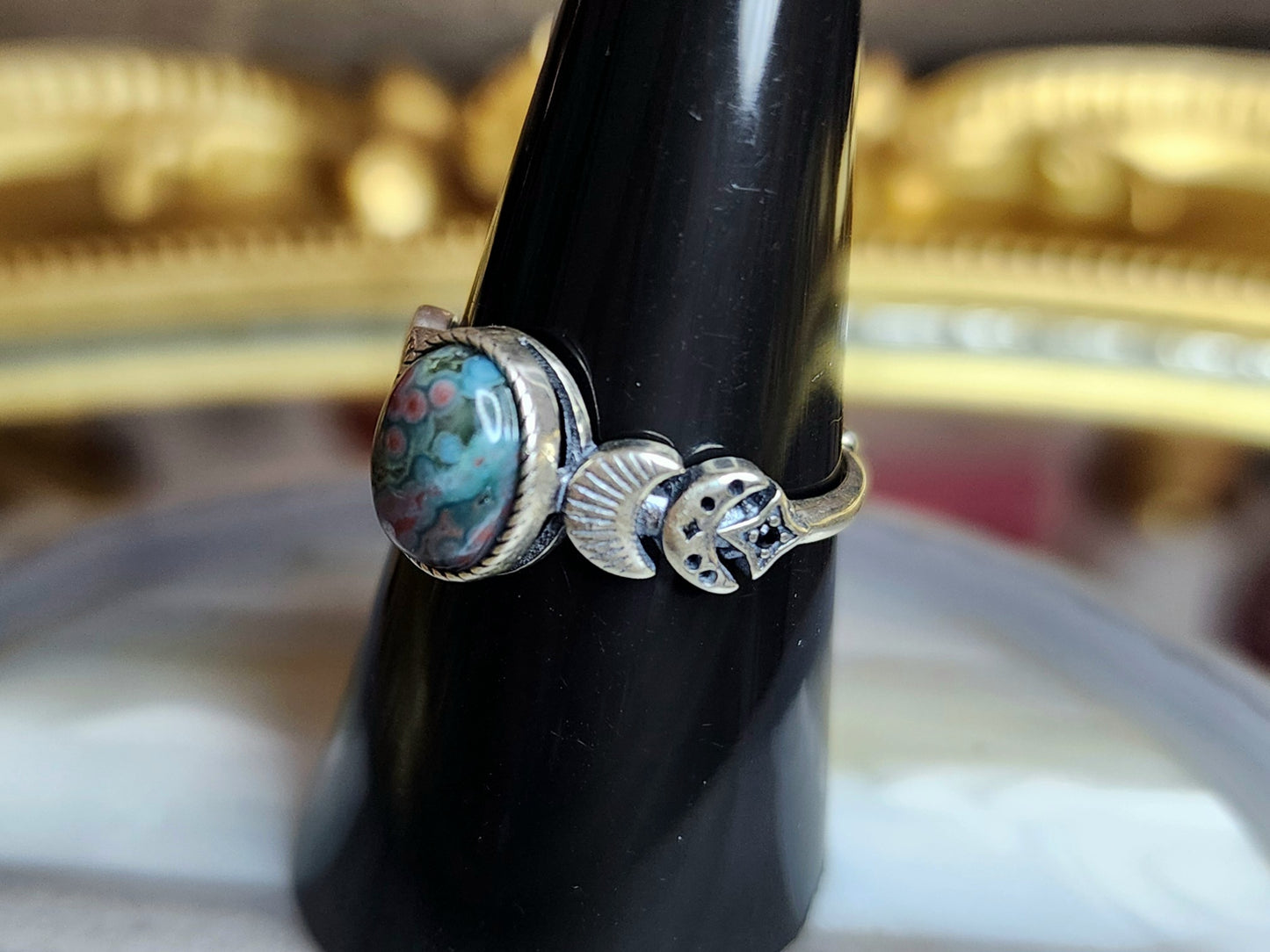 Orbicular Sea Jasper Moon Ring E