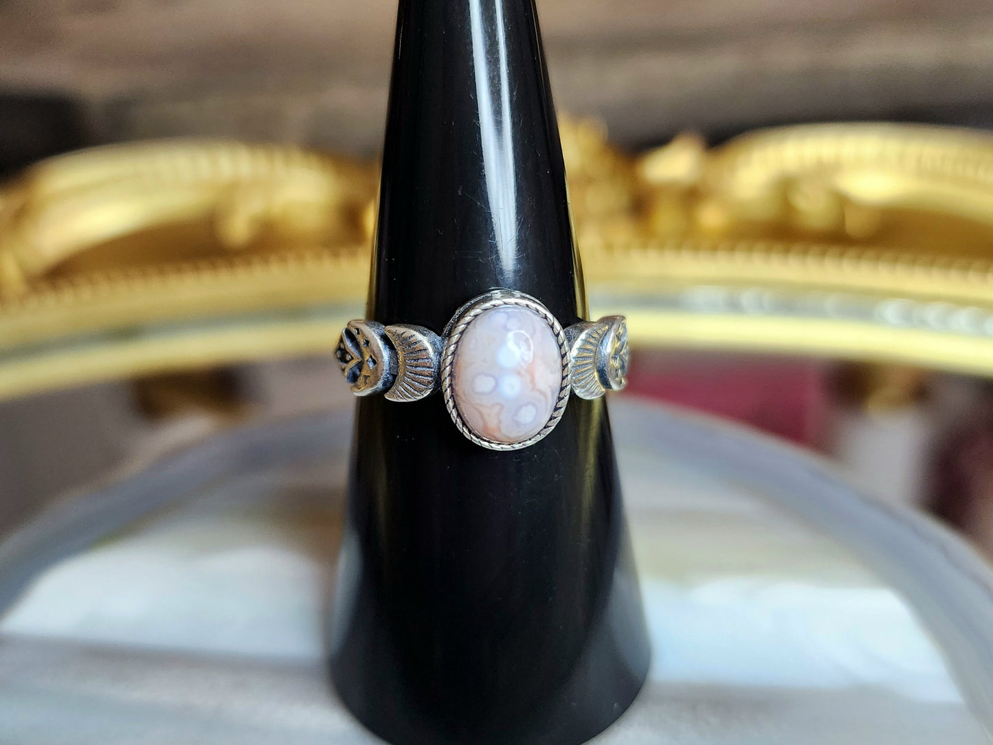 Orbicular Sea Jasper Moon Ring F