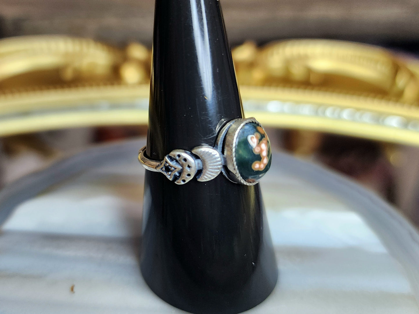 Orbicular Sea Jasper Moon Ring G