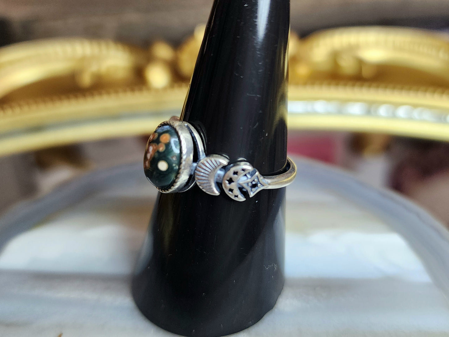 Orbicular Sea Jasper Moon Ring G