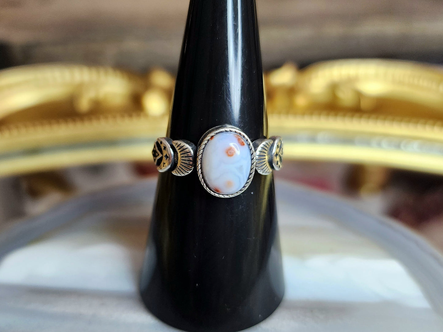 Orbicular Sea Jasper Moon Ring H