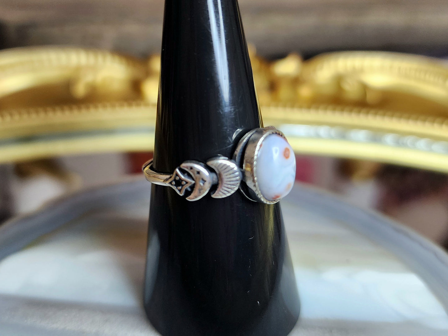 Orbicular Sea Jasper Moon Ring H