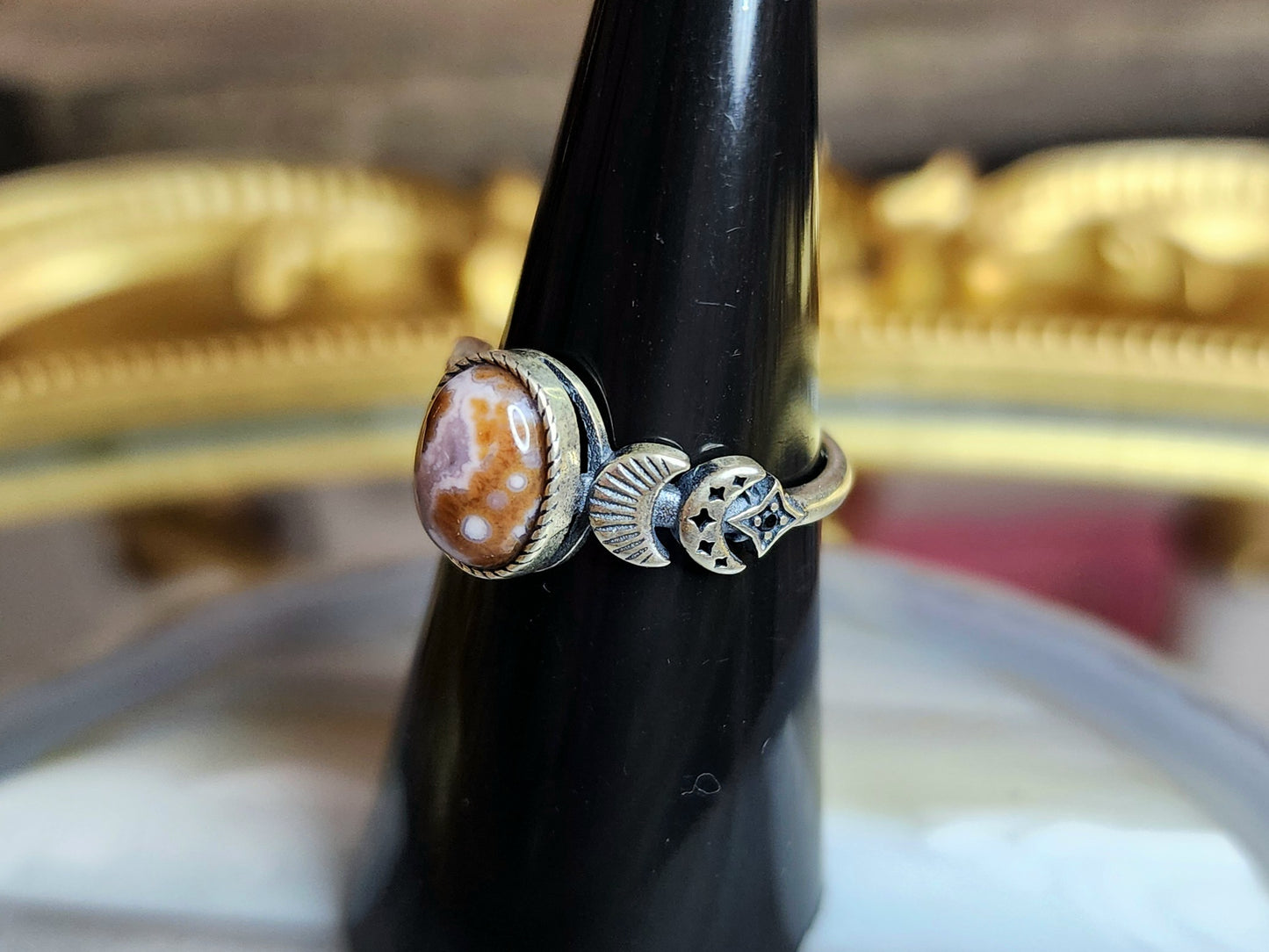 Orbicular Sea Jasper Moon Ring J