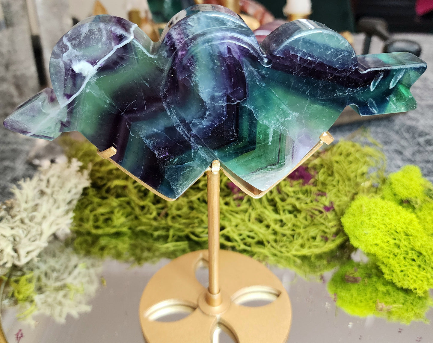 Purple and Blue Fluorite Double Cupid Hearts