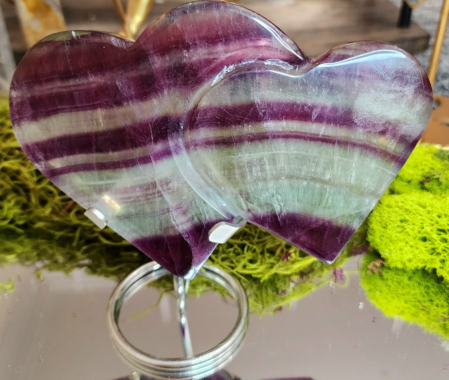 Purple and Blue Fluorite Double Hearts