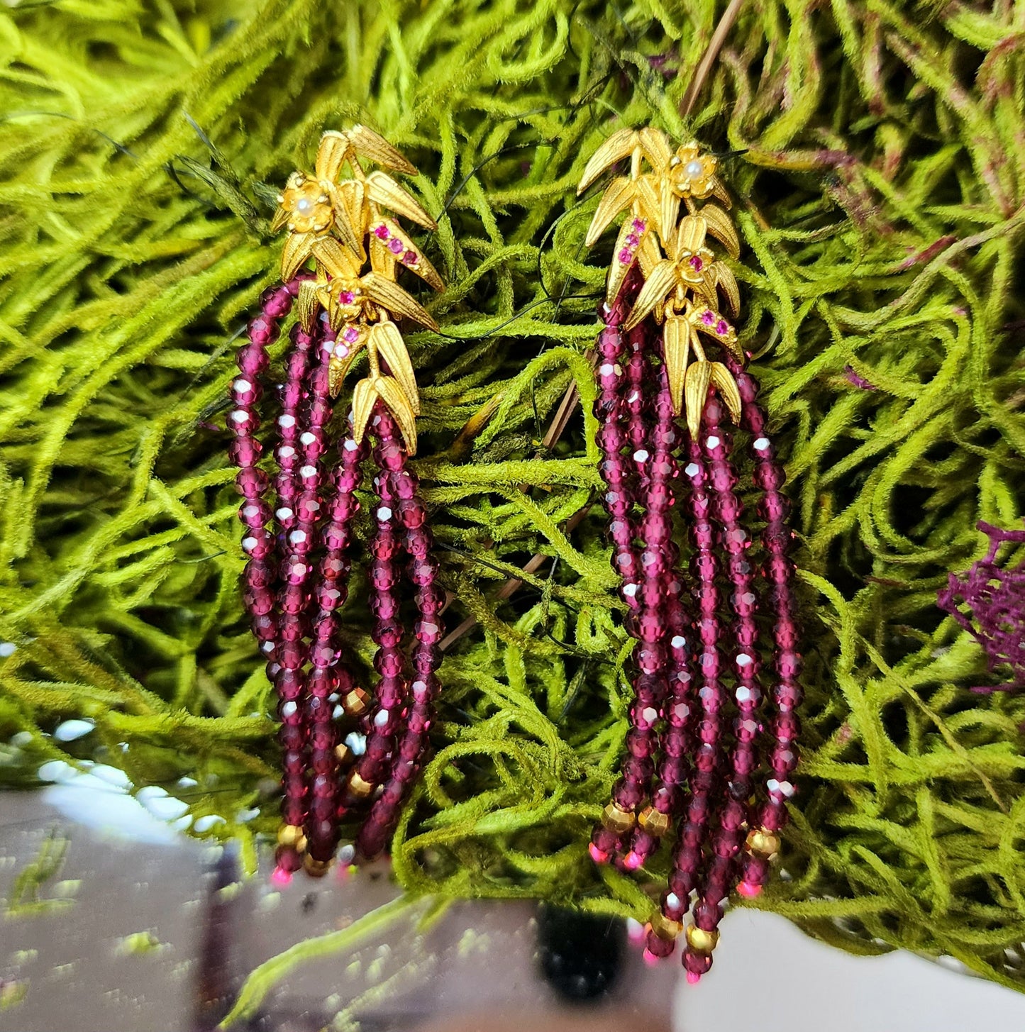 Golden Bamboo Garnet Earrings