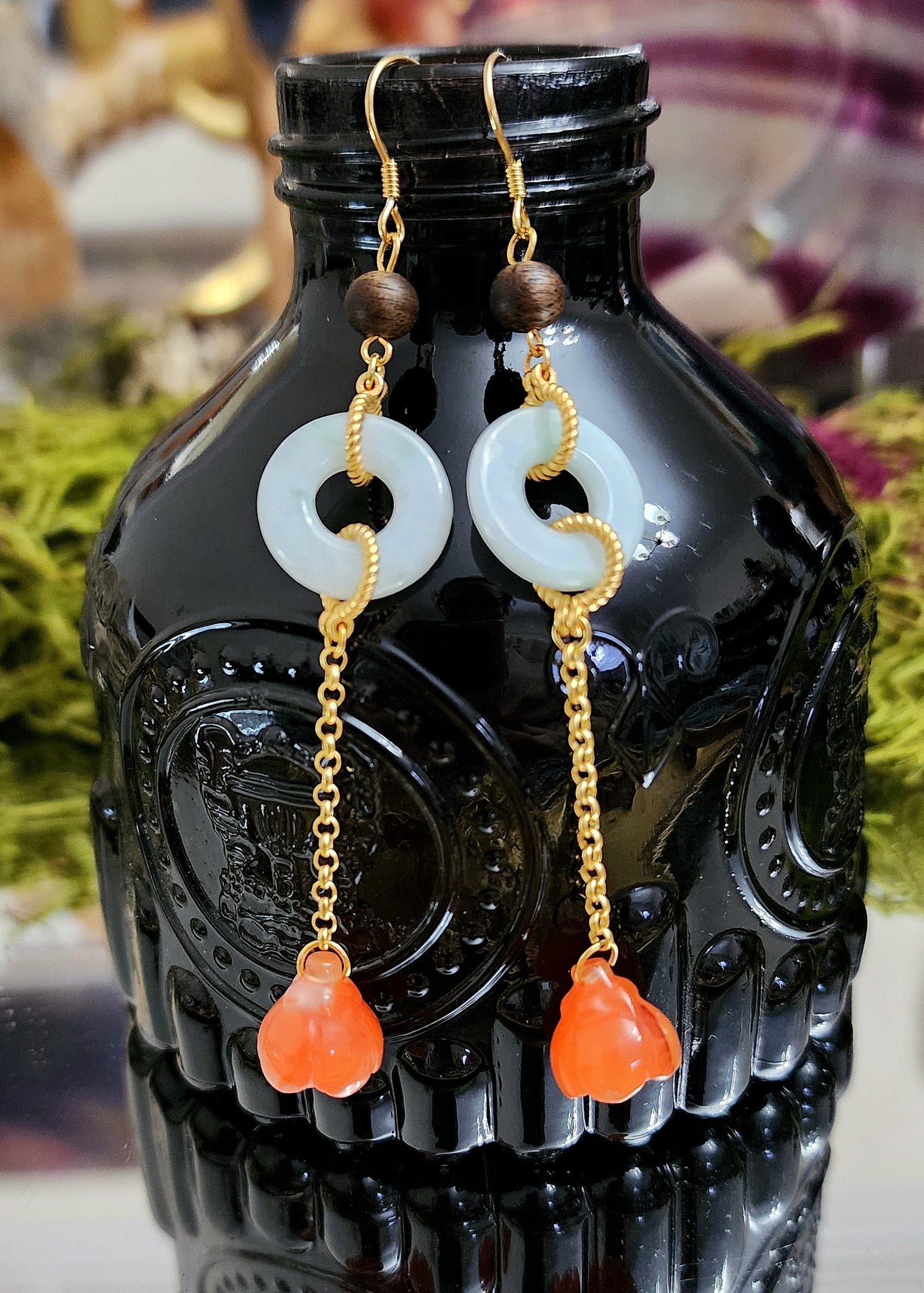 Jade and Agate Drop Earrings