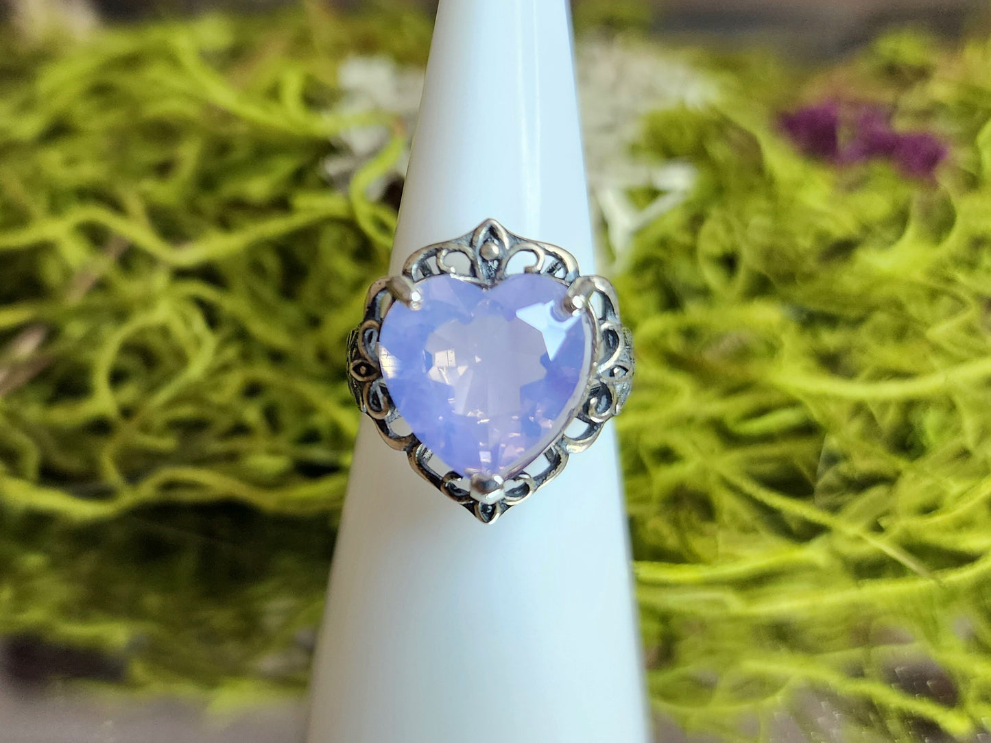 Faceted Lavender Moon Quartz Heart Ring