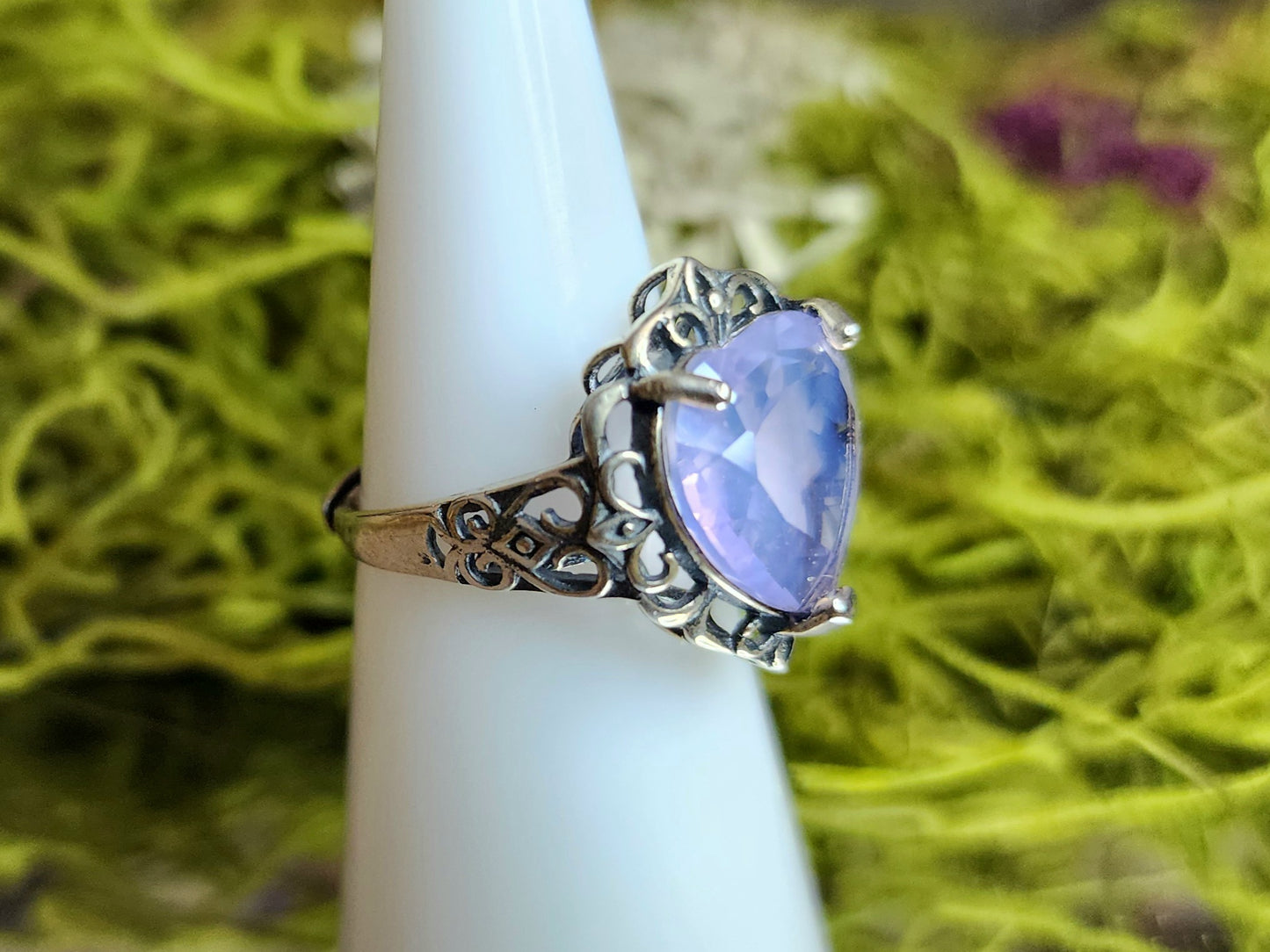 Faceted Lavender Moon Quartz Heart Ring