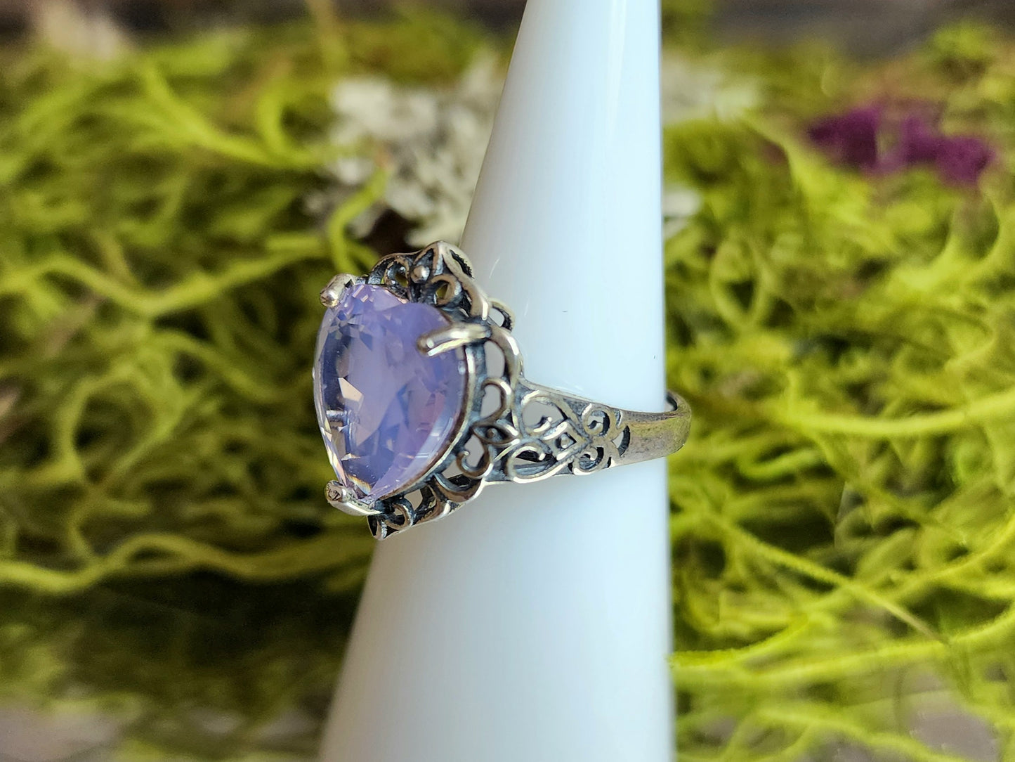 Faceted Lavender Moon Quartz Heart Ring