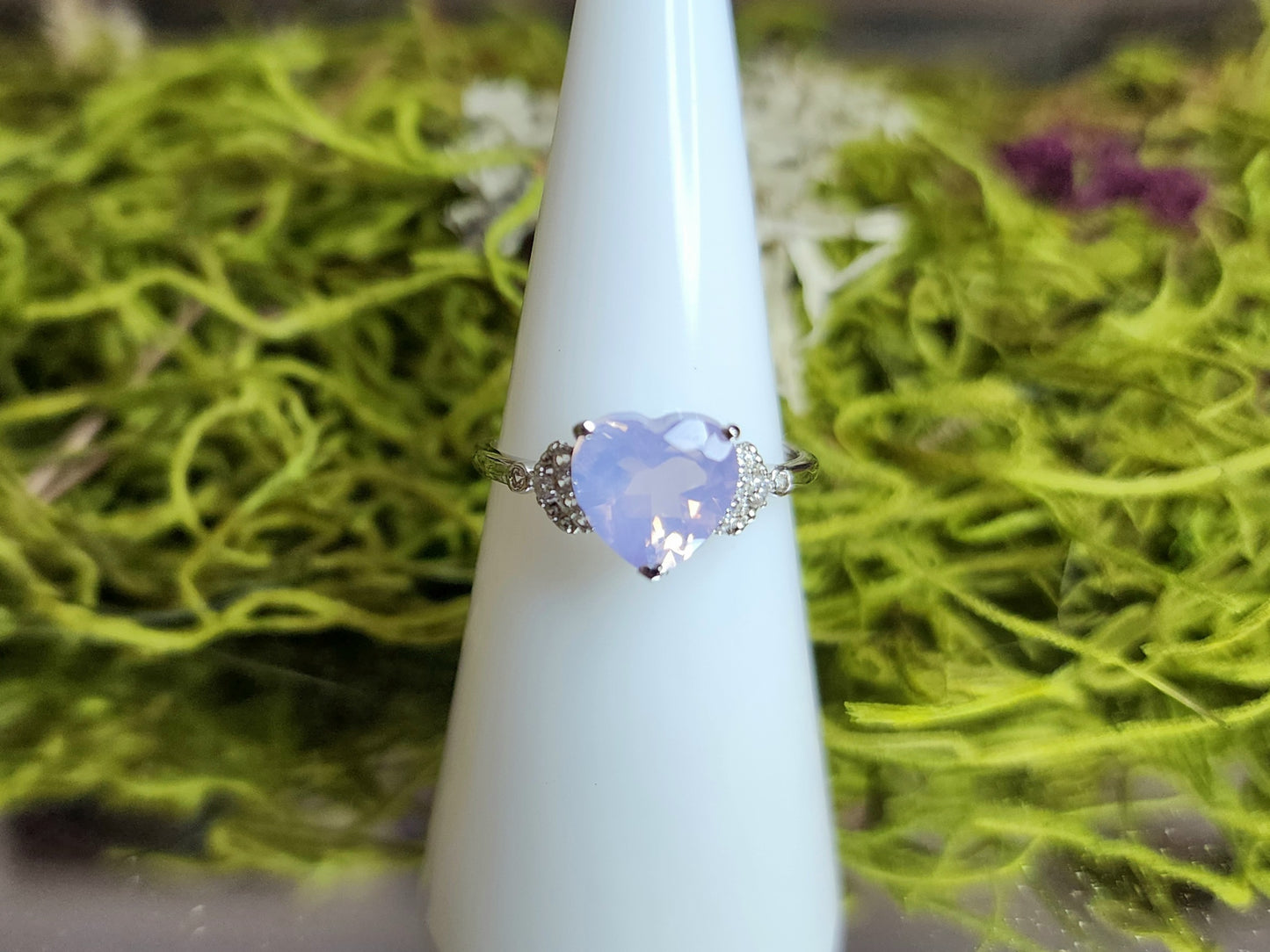 Dainty Faceted Lavender Moon Quartz Heart Ring A