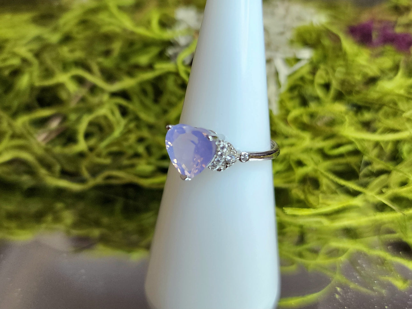 Dainty Faceted Lavender Moon Quartz Heart Ring A