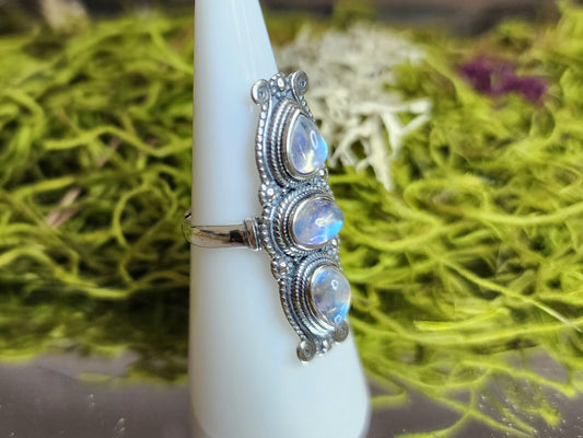 Triple Rainbow Moonstone Ring