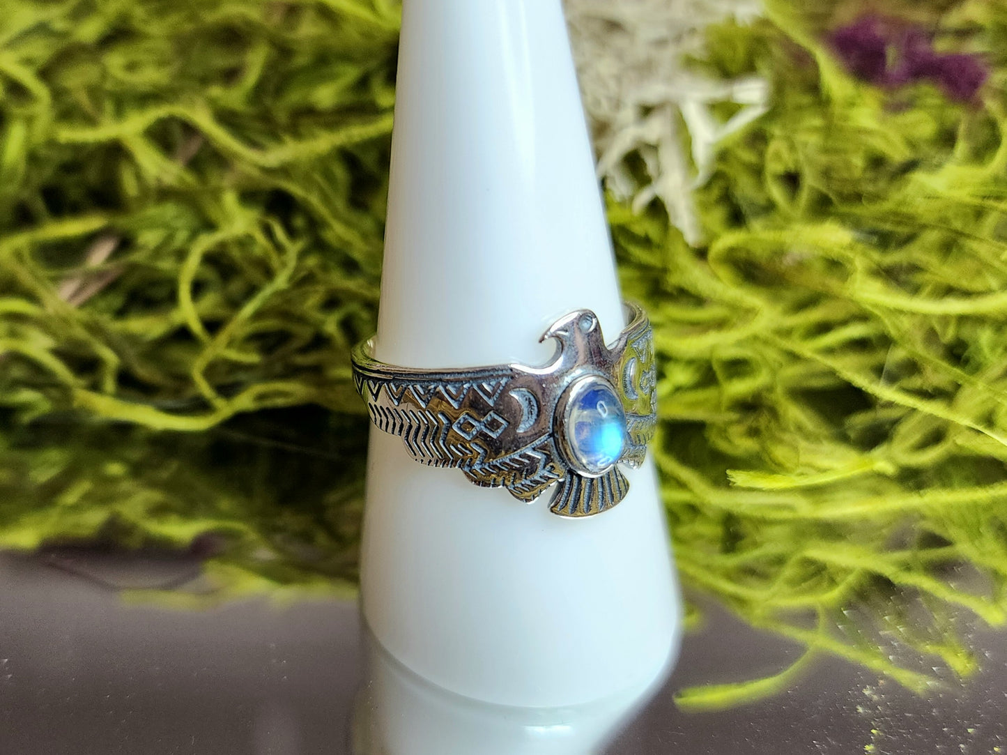 Rainbow Moonstone Eagle Ring