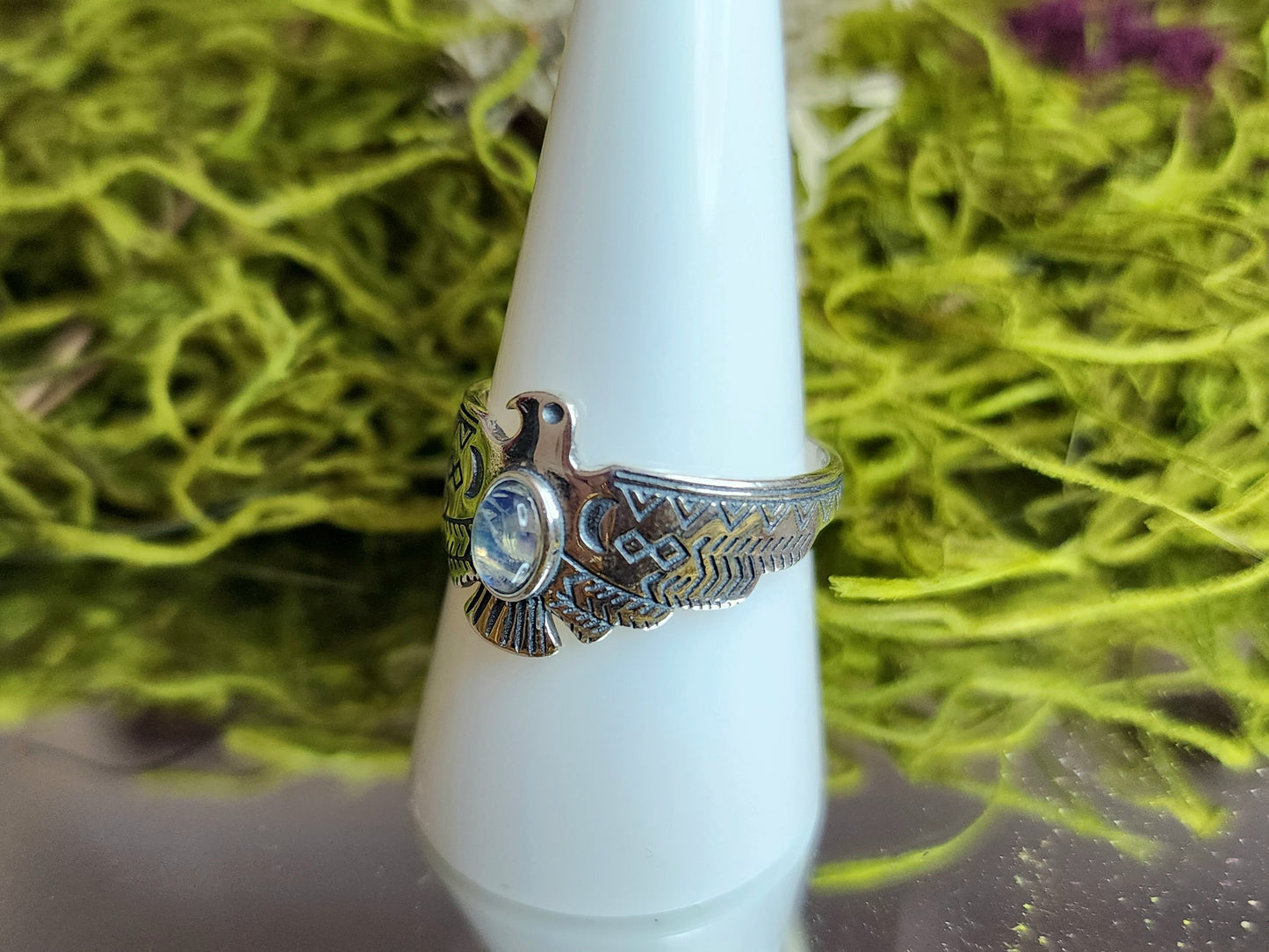 Rainbow Moonstone Eagle Ring