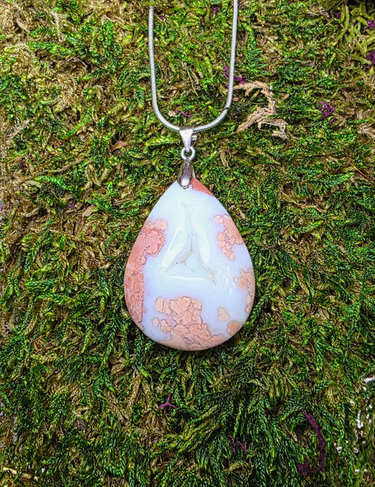 Druzy Pink Agate Teardrop Pendant B