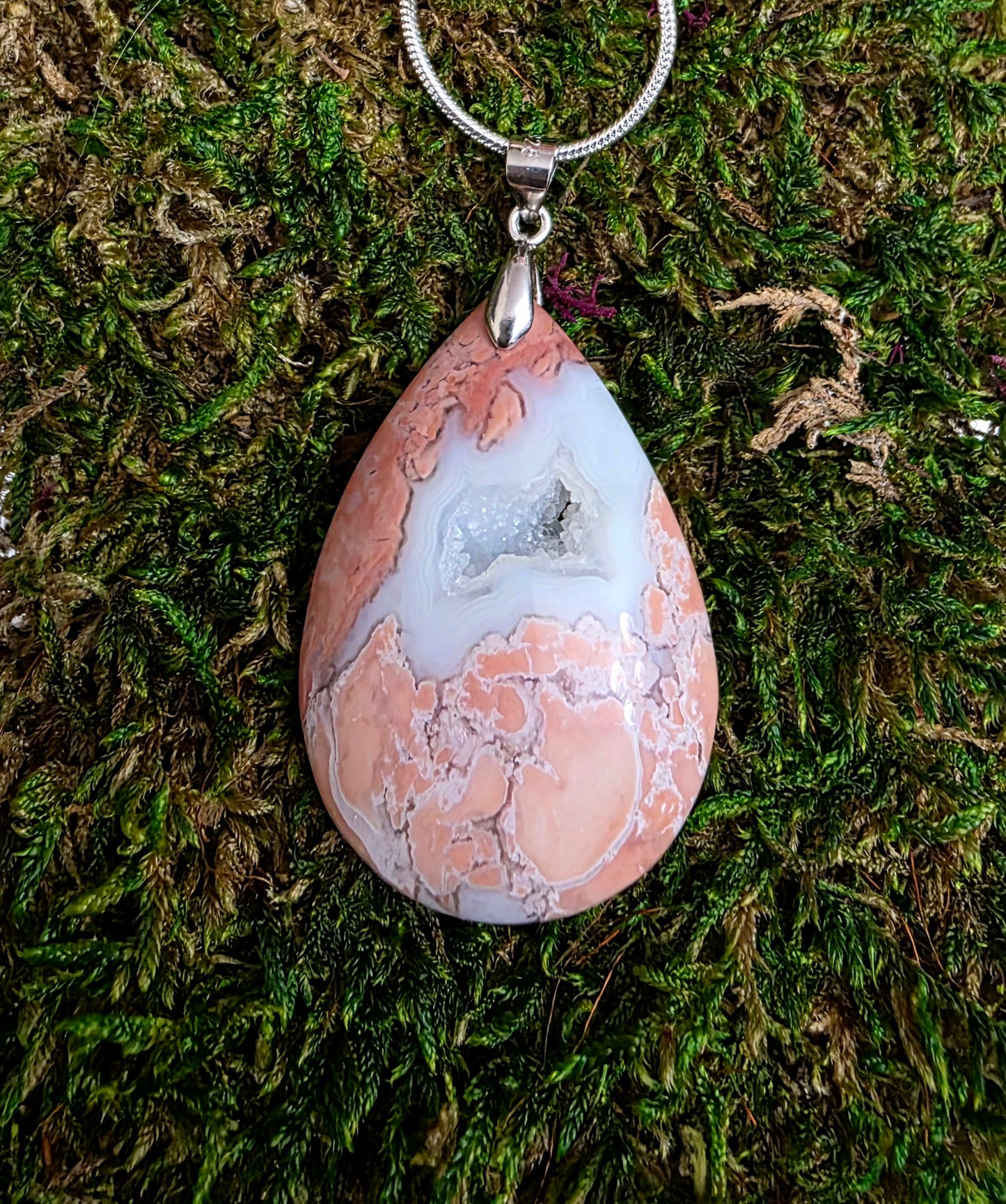 Druzy Pink Agate Teardrop Pendant D