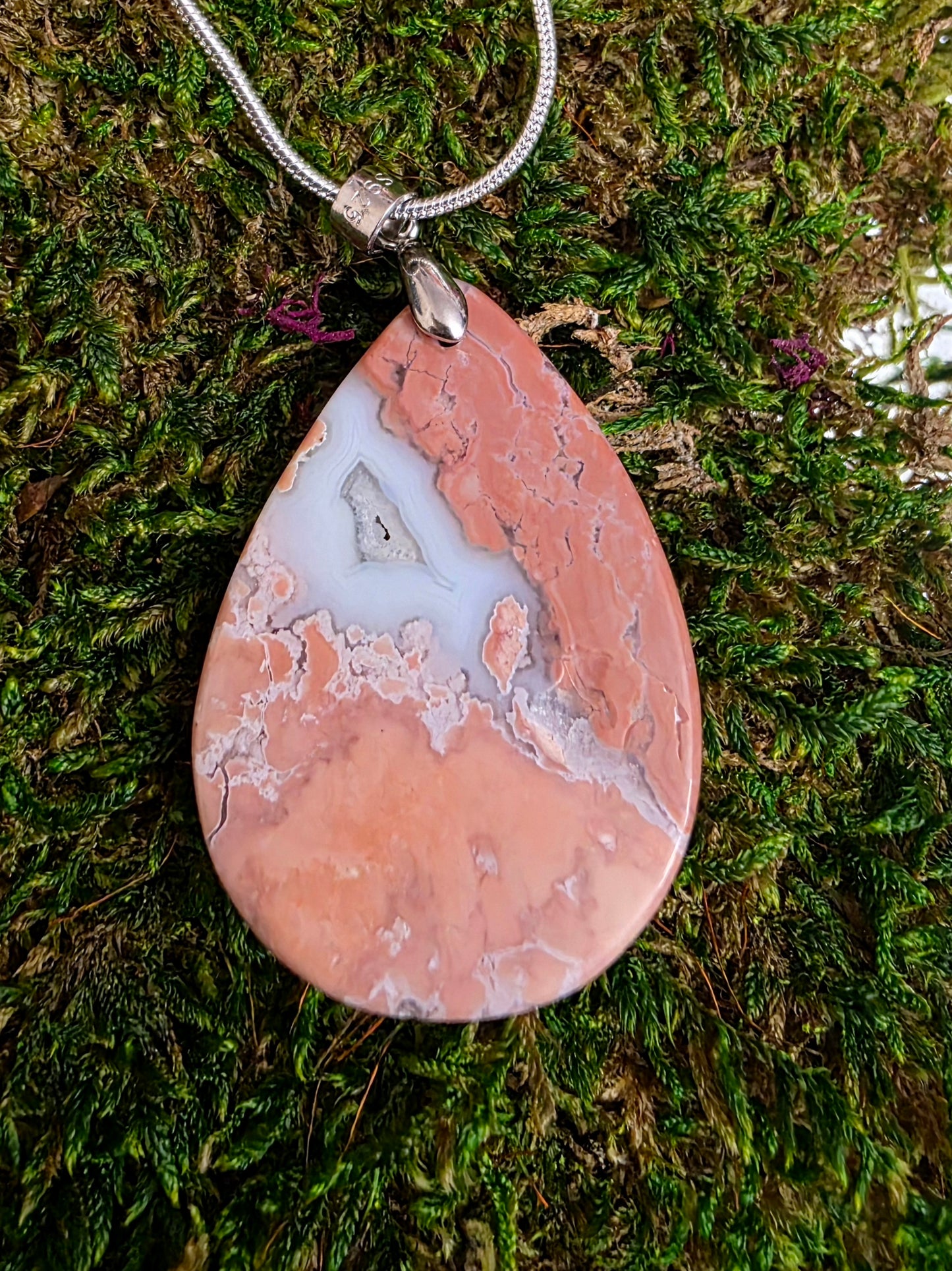 Druzy Pink Agate Teardrop Pendant D