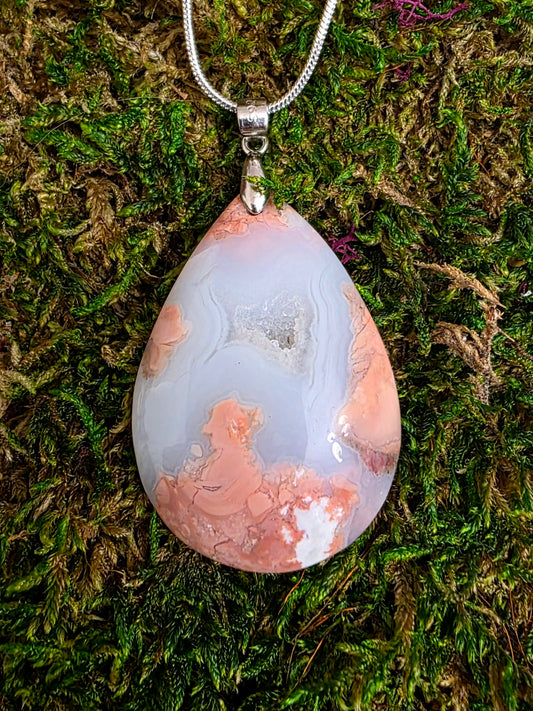 Druzy Pink Agate Teardrop Pendant E