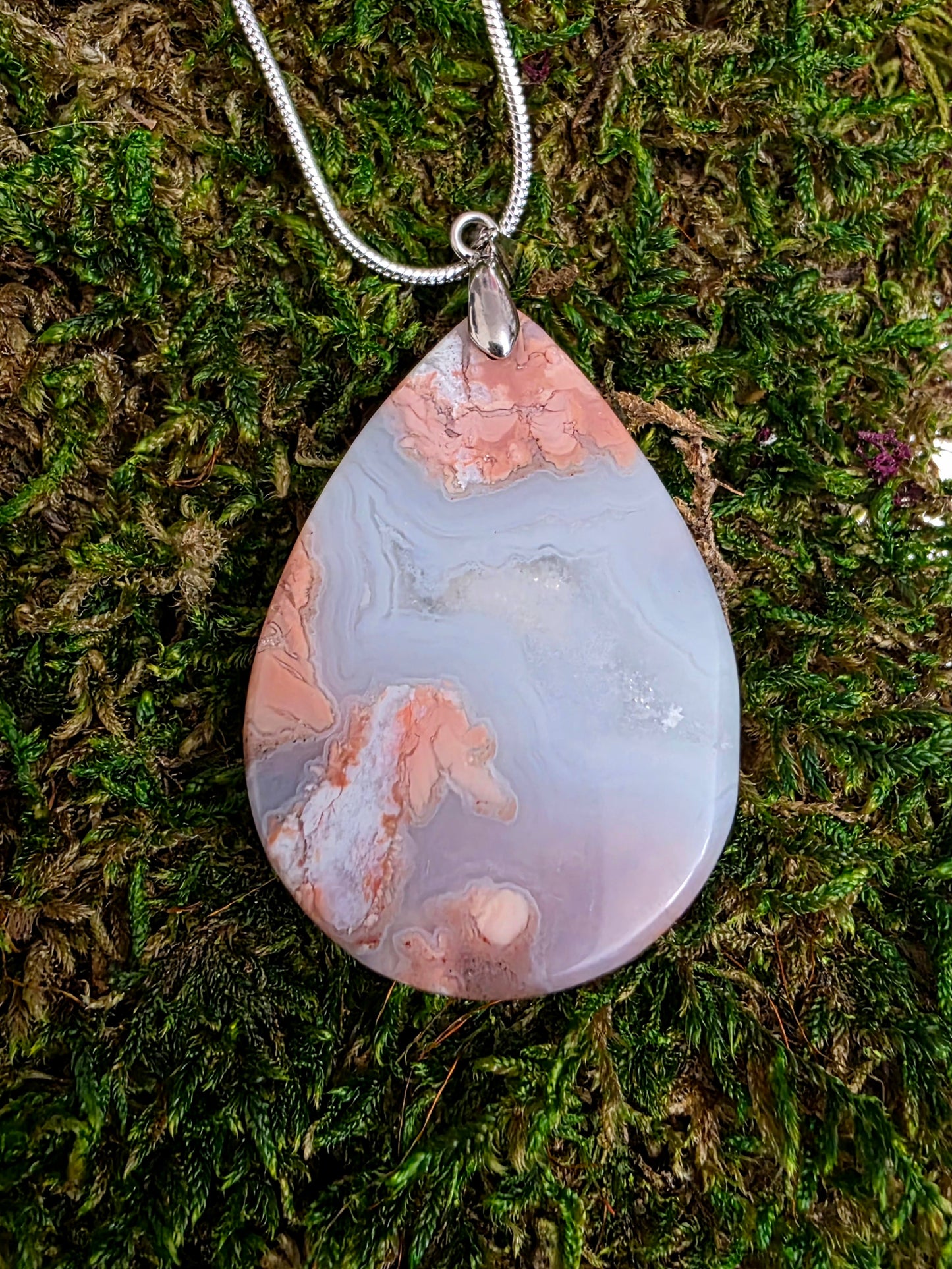 Druzy Pink Agate Teardrop Pendant E