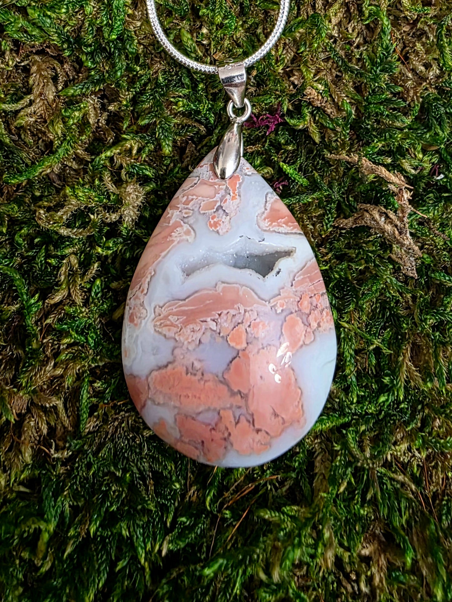 Druzy Pink Agate Teardrop Pendant F