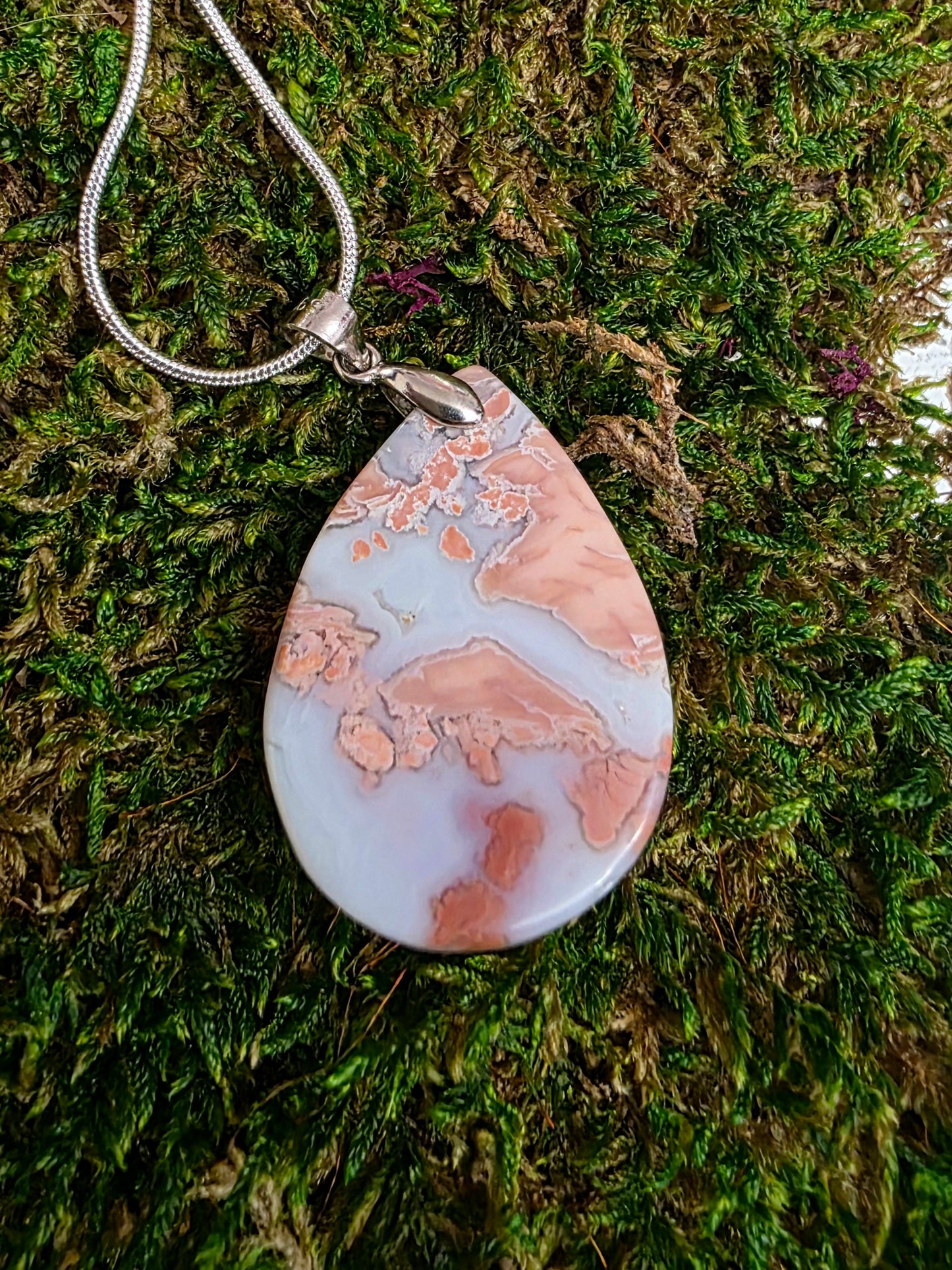 Druzy Pink Agate Teardrop Pendant F