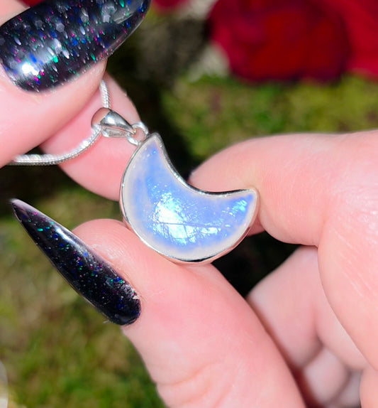 Rainbow Moonstone Moon Pendant A