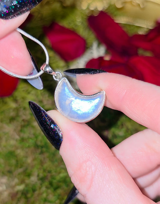 Rainbow Moonstone Moon Pendant B