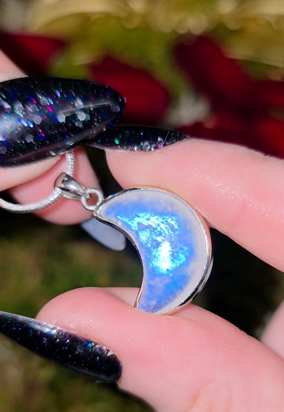 Rainbow Moonstone Moon Pendant C