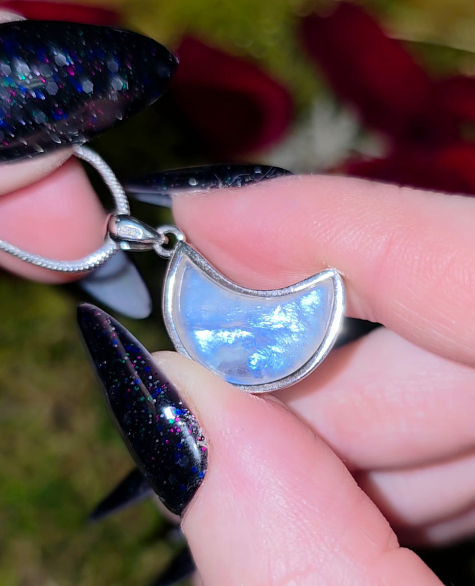 Rainbow Moonstone Moon Pendant D