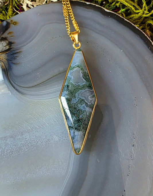 Moss Agate Crystal Pendant A