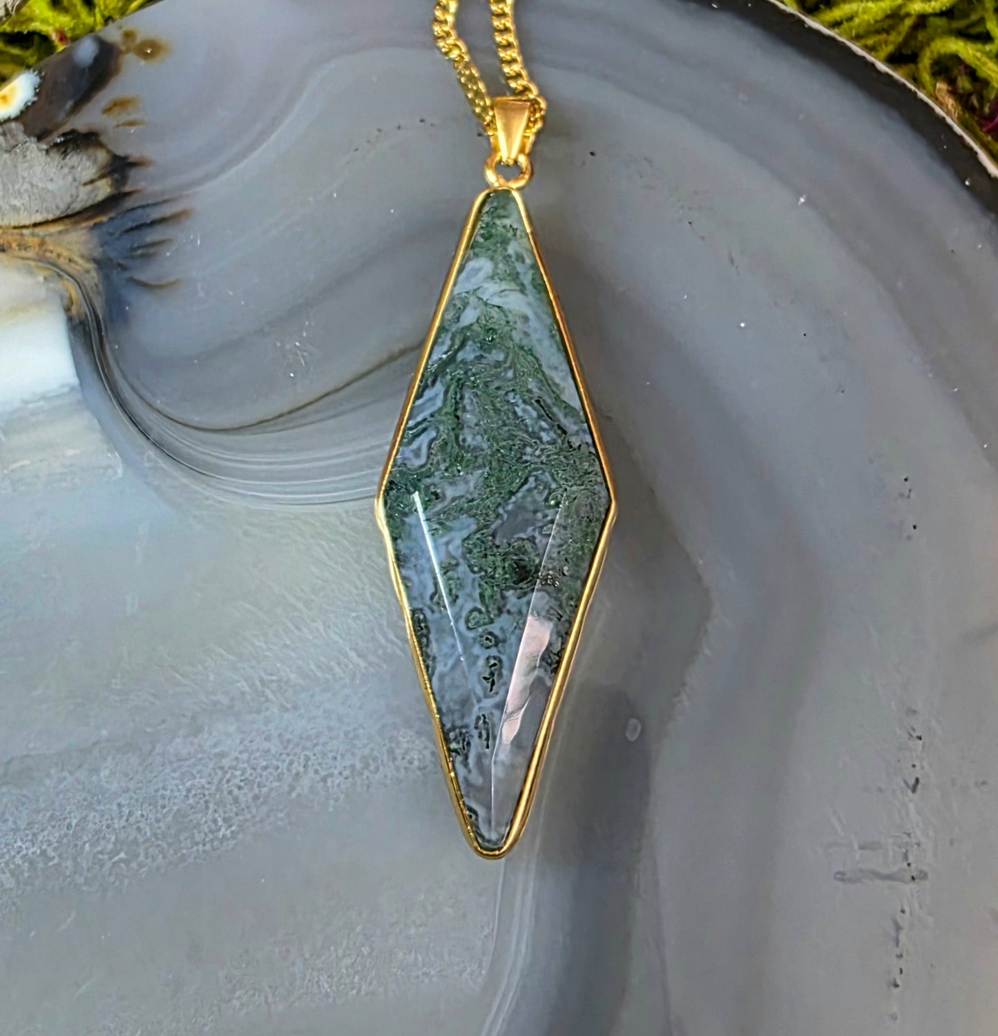 Moss Agate Crystal Pendant A