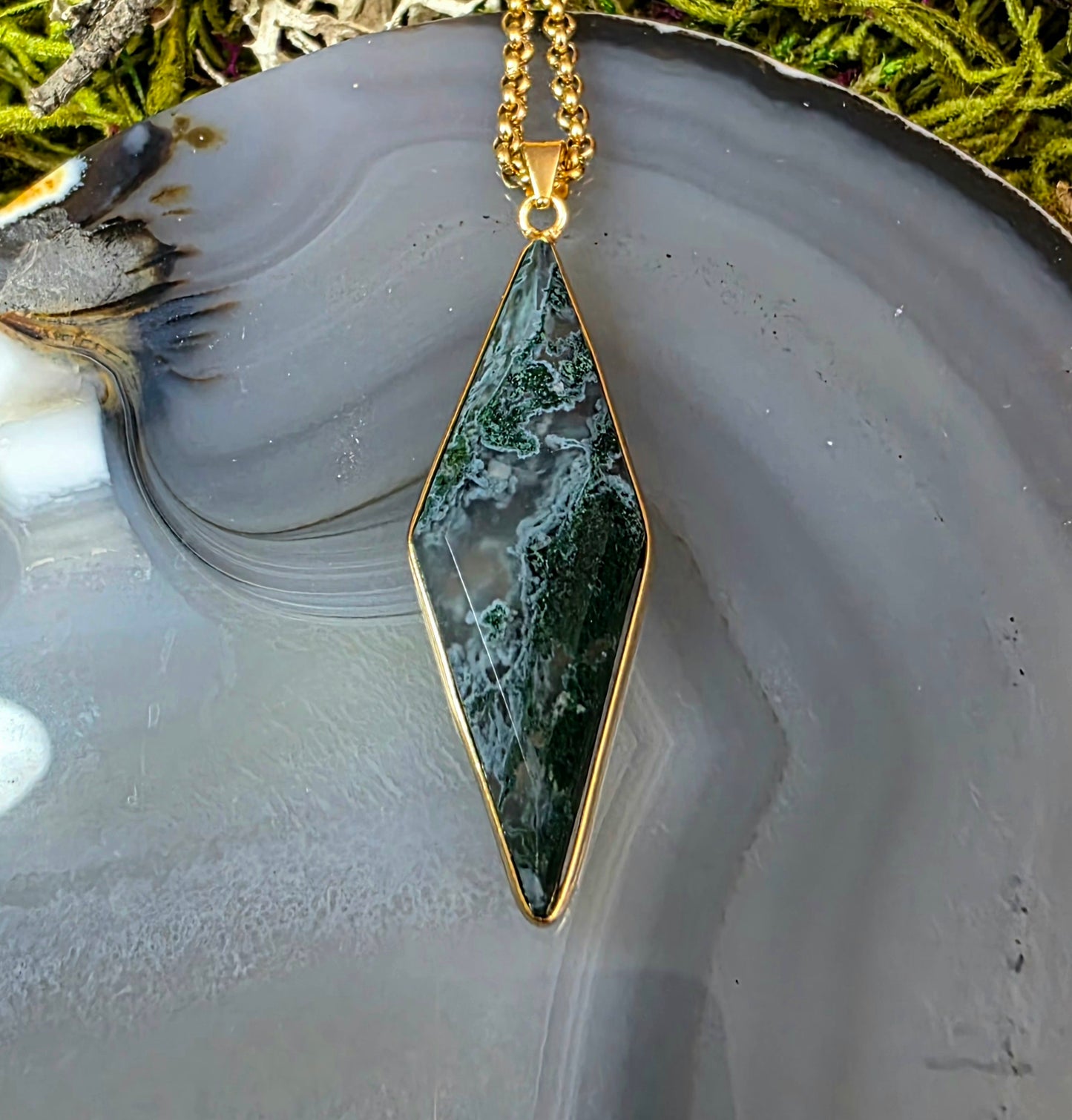 Moss Agate Crystal Pendant B