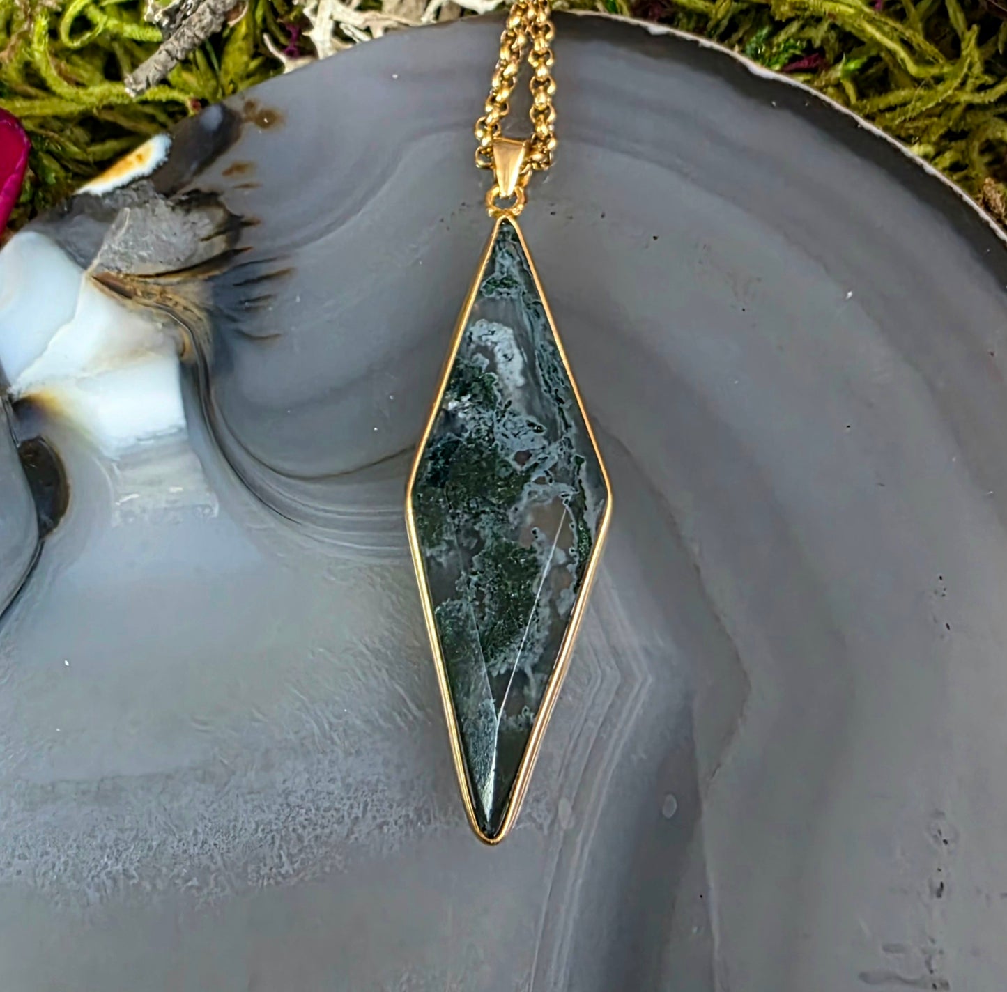 Moss Agate Crystal Pendant B