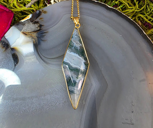 Moss Agate Crystal Pendant C