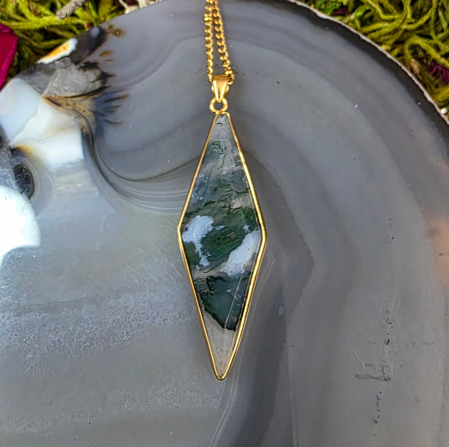 Moss Agate Crystal Pendant C