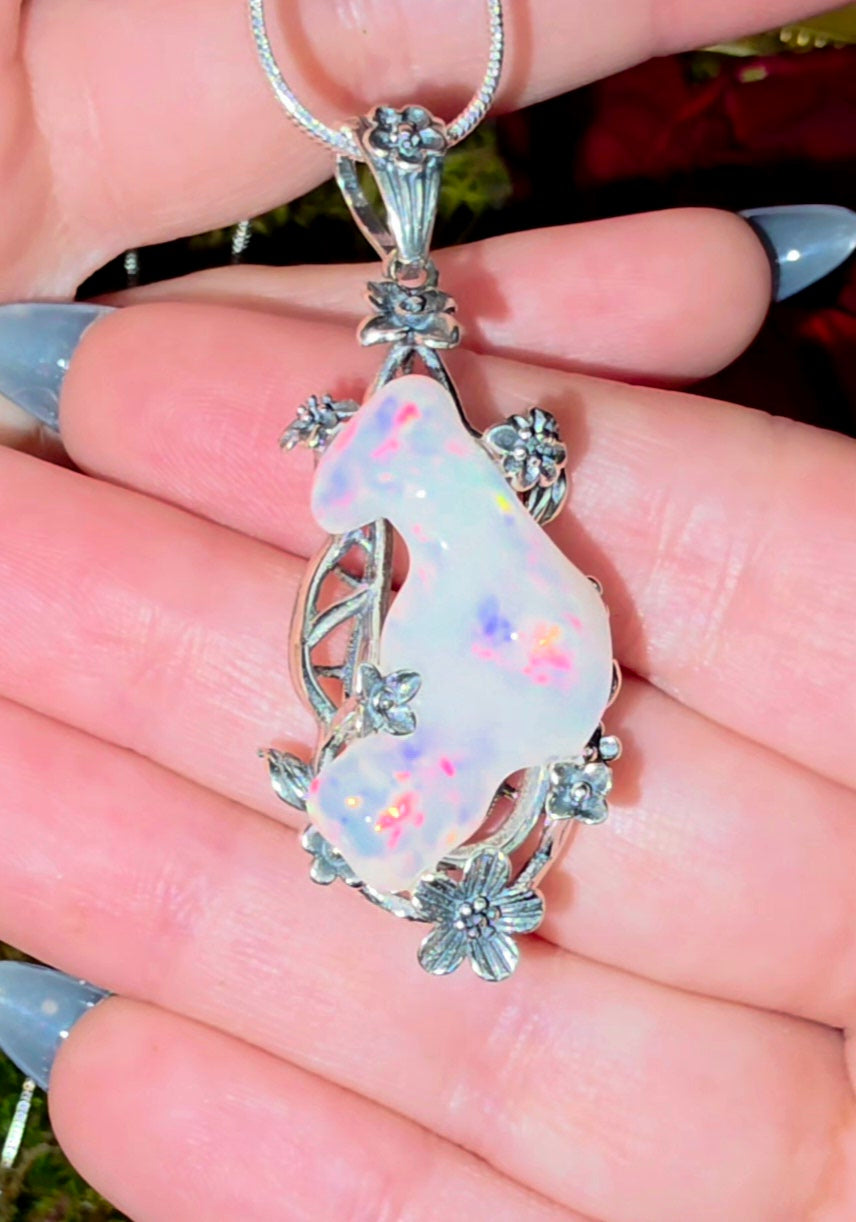 White Opal Freeform Pendant