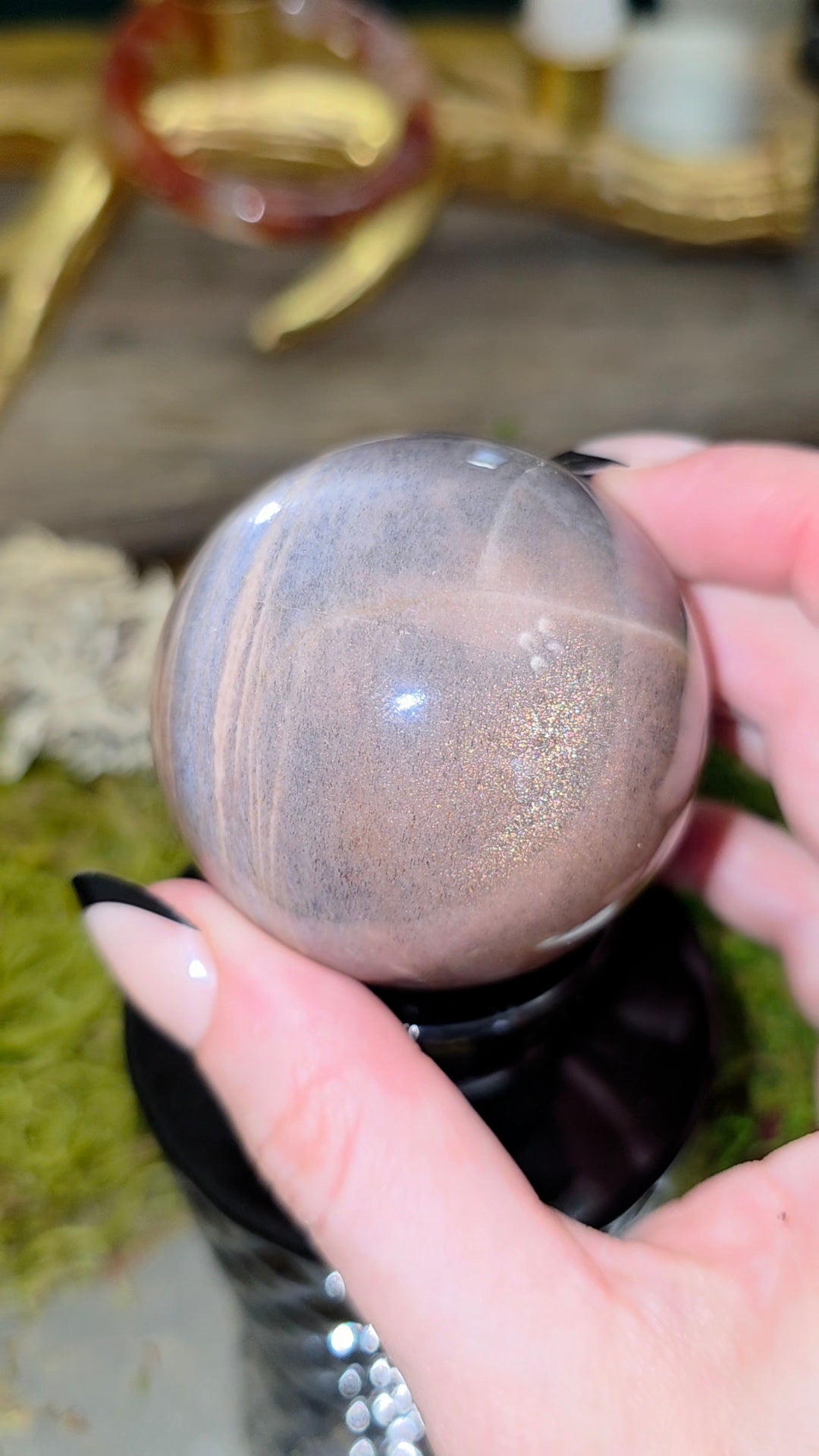 Black Sunstone Sphere on a Black Vase B
