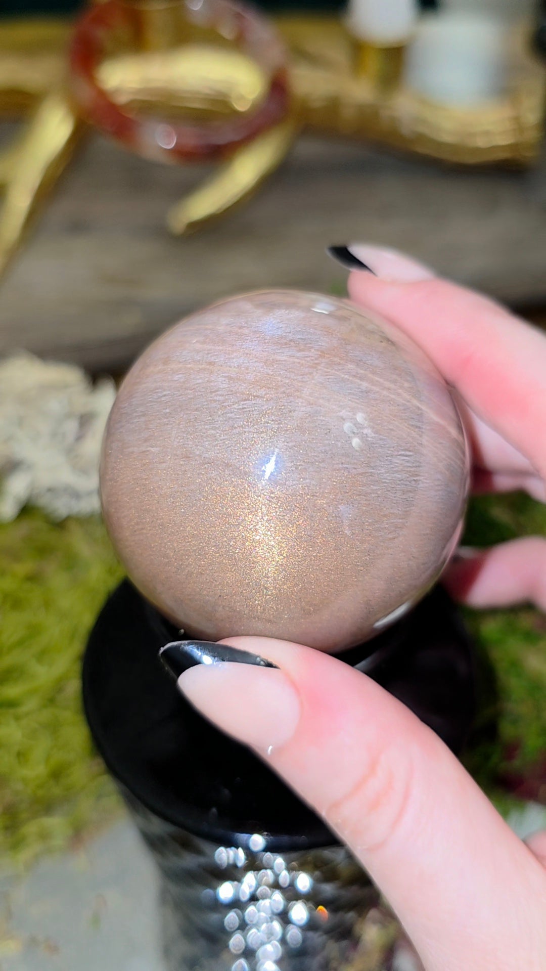 Black Sunstone Sphere on a Black Vase B