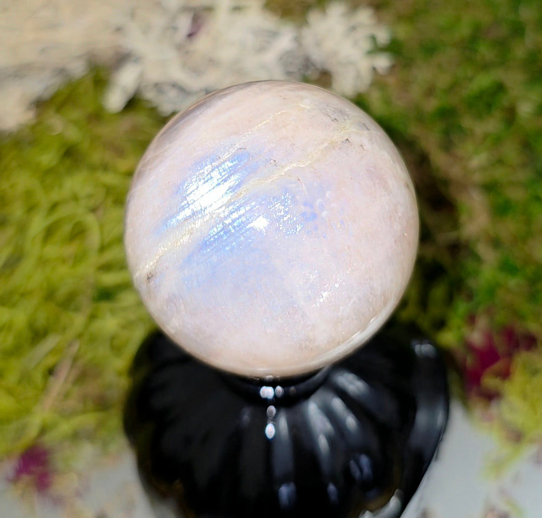 Moonstone Sphere on a Black Vase B